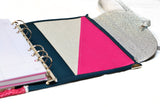 Compagnon A5 pour agenda et planner en liège bleu canard & simili cuir rose fuchsia - Shirley Chiche planner