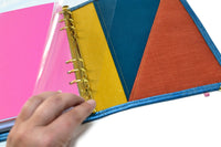 Organiseur planner A5 en liège bleu nacré et couleurs fortes, fait-main - Shirley Chiche planner